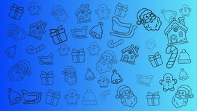 Pattern Christmas Outline gradient blue seamless looping background with elegant icons deers santa of christmas doodles motion for celebration winter moment - Powered by Shutterstock - Get 15% off with code: PIKWIZARD15