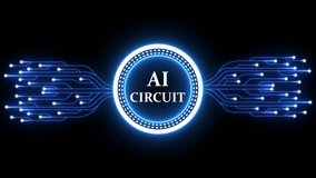 Glowing neon line HUD circle with AI circuit board and electronic details on dark backdrop with dotted halftone effect.Futuristic Circuit Board Circuit Footage, with moving electrons technology 4k. - Powered by Shutterstock - Get 15% off with code: PIKWIZARD15