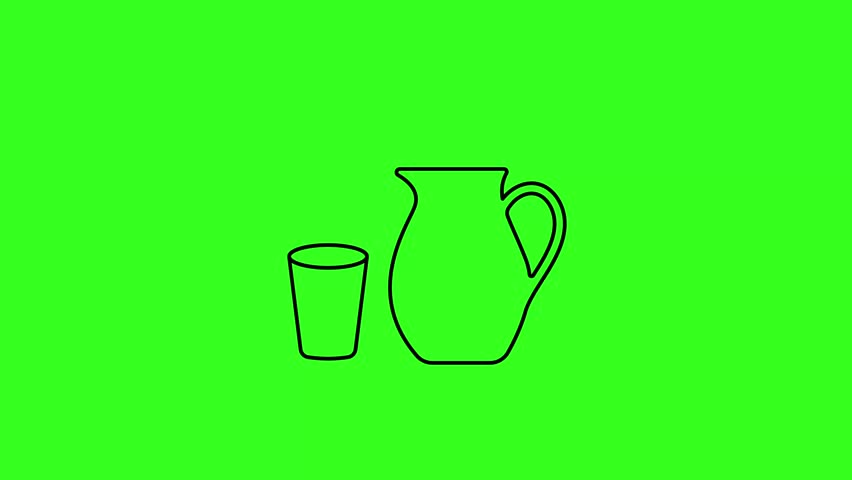 Animated icon of water being poured from a jug into a glass with green screen background