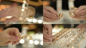A jewelry seller displays gold earrings, rings, bracelets, and chains at a market, highlighting craftsmanship, luxury, and the vibrant trading atmosphere of precious goods. - Powered by Shutterstock - Get 15% off with code: PIKWIZARD15
