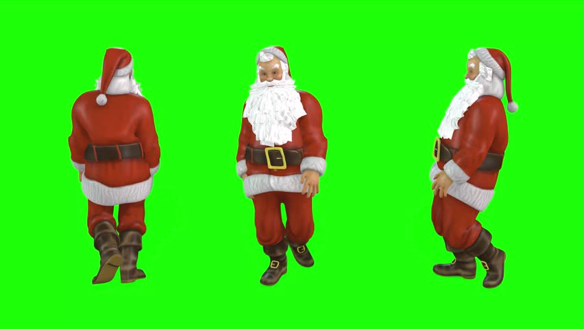Santa claus man walking front side and back green screen or chroma key video clip motion art back ground animation