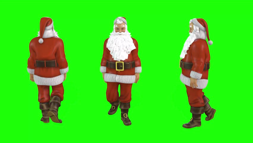 Slow walking of santa claus man on christmas green screen or chroma key video clip