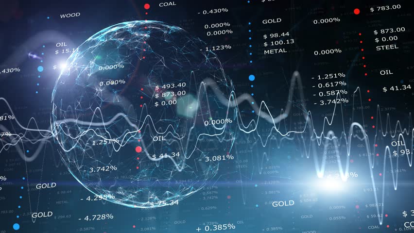 Digital business data with artistic graph lines and sphere animation.	
