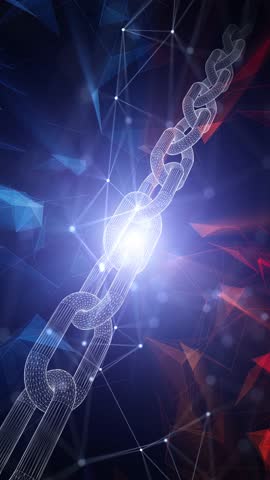 Shining glowing digital chain loop rotation vertical background. Concept digital business technology animation.	
