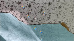 Sunlight creating rainbow reflections on torn layered wallpaper with floral and embossed patterns. Soft light, pastel textures and decorative paper edges. - Powered by Shutterstock - Get 15% off with code: PIKWIZARD15