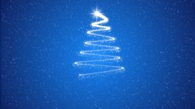 Glowing Christmas Tree Animation on Blue Background with Sparkling Snowfall and Light Trails – Festive Winter Holiday Motion Graphic - Powered by Shutterstock - Get 15% off with code: PIKWIZARD15