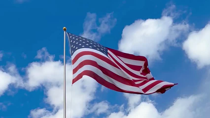 A respectful Veterans Day tribute video featuring the American flag waving in the wind, followed by solemn shots of military veterans’ graves, symbolizing honor, sacrifice, and national pride. This ci