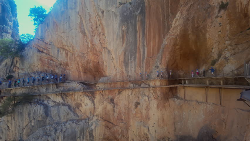 El Caminito del Rey is a route between the steep walls of the gorge in El Chorro, near Ardales in the Carolinas of Malaga, Spain.