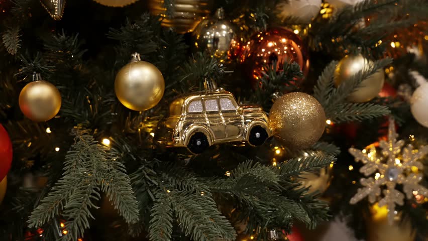 Slow Motion Close-Up of Christmas Tree Ornaments
