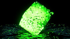 Digital data cube morphing rotating geometric shape loop 3D render. 3D Illustration - Powered by Shutterstock - Get 15% off with code: PIKWIZARD15