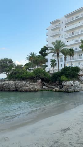 Cala Ferrera beach without people in the evening. Cala D'or resort on Mallorca in Spain.