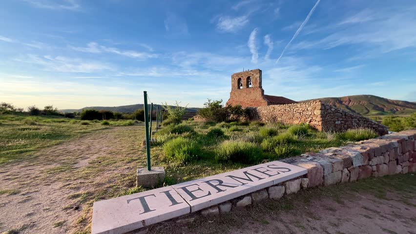 Ermita de tiermes in soria, spain during a beautiful sunset