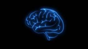 Low poly wireframe brain with connection dots glowing on black background. Continuous one single line drawing brain icon neon glow.black background. Continuous one single line drawing brain icon 4k - Powered by Shutterstock - Get 15% off with code: PIKWIZARD15