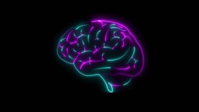 Low poly wireframe brain with connection dots glowing on black background. Continuous one single line drawing brain icon neon glow.black background. Continuous one single line drawing brain icon 4k - Powered by Shutterstock - Get 15% off with code: PIKWIZARD15