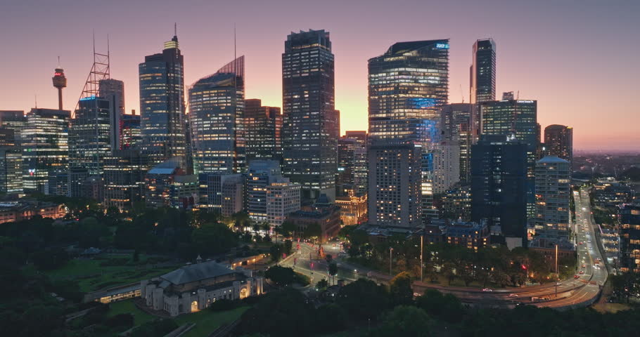 Australia, Sydney: Modern city background. Breathtaking aerial view of Sydney