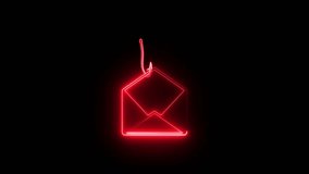 Mail phishing icon animation, envelope with fish hook, cyber attack concept, email scam warning, neon glowing digital illustration on black background, cybersecurity threat, online fraud - Powered by Shutterstock - Get 15% off with code: PIKWIZARD15