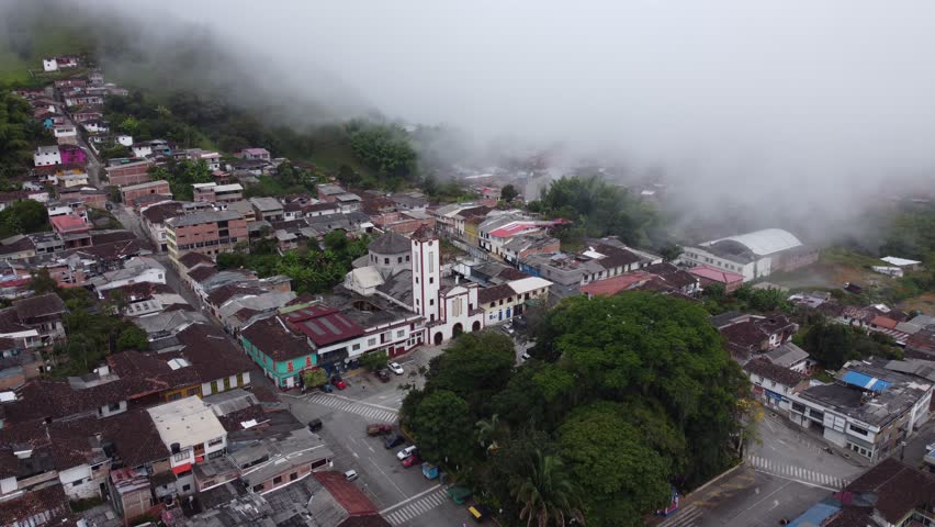 Filadelfia, Caldas - Colombia. October 7, 2025. Panoramic drone view of the town