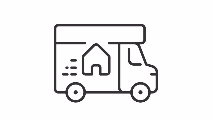 Animated moving truck line icon. Transporting belongings to new location animation. Relocation help service. Cargo vehicle. Outline element on white background. HD video with alpha channel