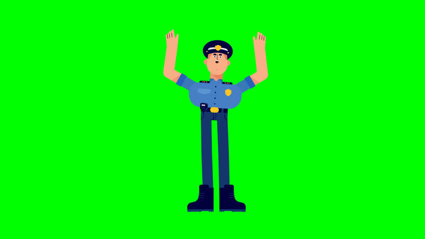 3D Police Guy Happy B Green Screen Animation – energetic policeman expressing joyful motion, perfect for marketing, presentations, overlays, and digital production needs.

