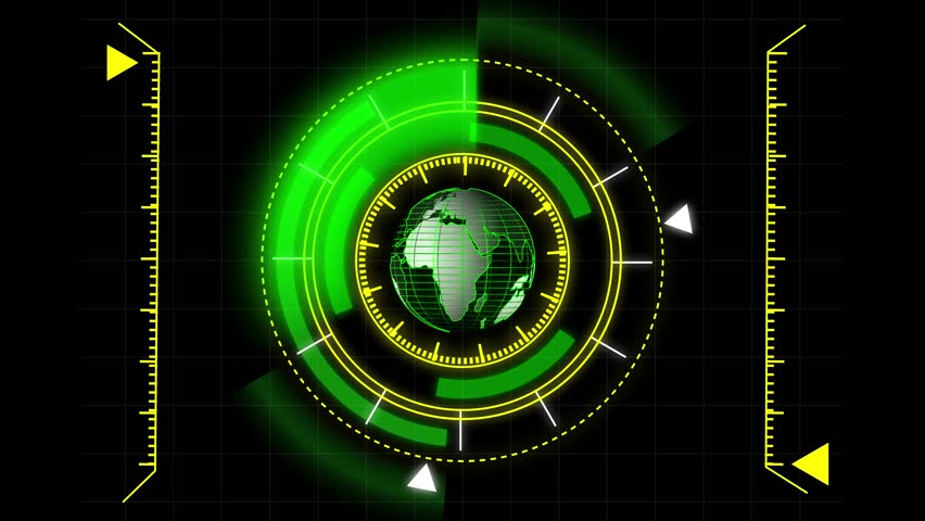 Global hud interface animation rotating earth digital world map abstract seamless 4k. Global network technology hud interface earth rotating green yellow animation digital map 4k. - Powered by Shutterstock - Get 15% off with code: PIKWIZARD15