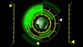 Global hud interface animation rotating earth digital world map abstract seamless 4k. Global network technology hud interface earth rotating green yellow animation digital map 4k. - Powered by Shutterstock - Get 15% off with code: PIKWIZARD15