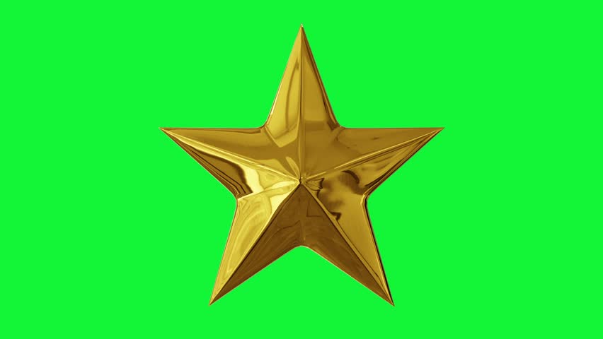 Metallic Golden Star Turn Around on Green Screen Background.