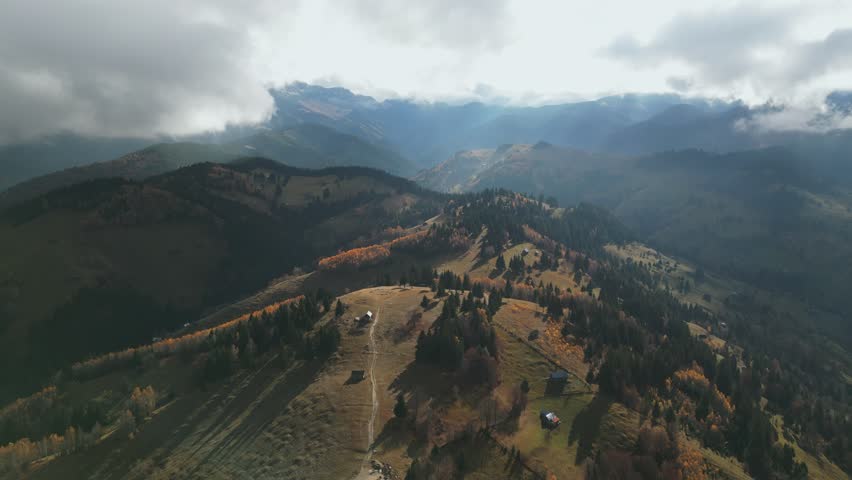 Breathtaking Views Of Carpathian Mountains Near Amfiteatrul Transilvania In Brasov County, Romania. Aerial Drone Shot