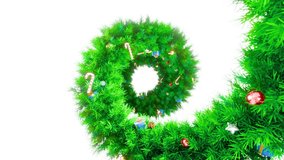 Decorative Christmas wreath made of pine needles with lollipops, miniature gifts and balloons. Suitable for use in holiday cards, advertising, decoration. 4K loop animation - Powered by Shutterstock - Get 15% off with code: PIKWIZARD15
