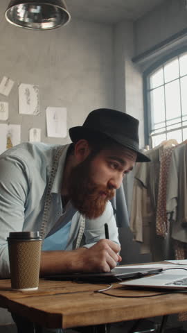 creative fashion designer sharing idea with enthusiasm in modern workspace startup spirit sustainability teamwork inspiration purpose vertical slow motion fullhd stock video