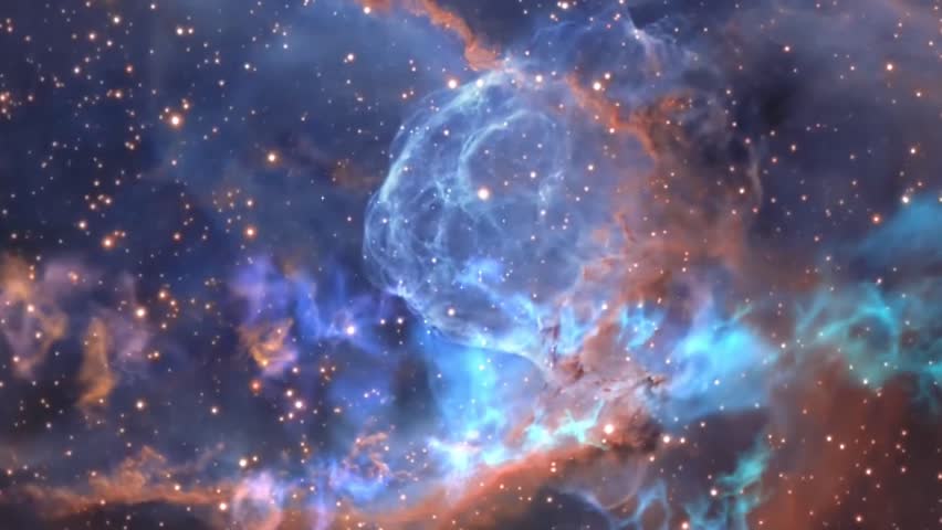 Bubble nebula space background cosmic gas cloud star cluster deep universe blue orange