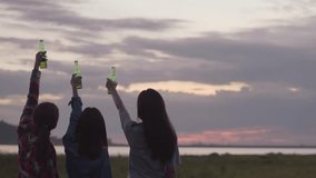 Outdoor, women, females, girls friends and alcohol with cheers for celebration, having fun and bonding together. Group people, hands glasses beer for toast, liquor beverage for reunion. camping nature - Powered by Shutterstock - Get 15% off with code: PIKWIZARD15