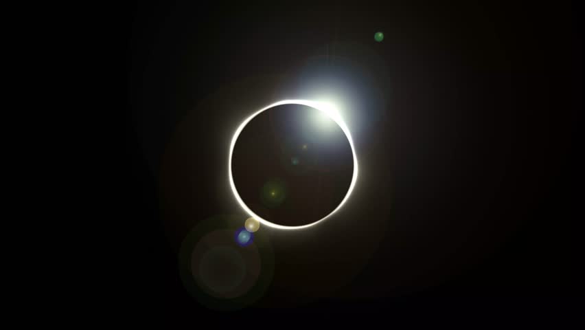 A solar eclipse that forms a white ring, a total solar eclipse in pitch black outer space