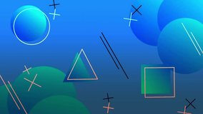 A dynamic abstract animated background consisting of various geometric shapes, including circles, triangles, and squares, combined with thin lines, silhouettes, and scattered "plus" or "times" symbols - Powered by Shutterstock - Get 15% off with code: PIKWIZARD15