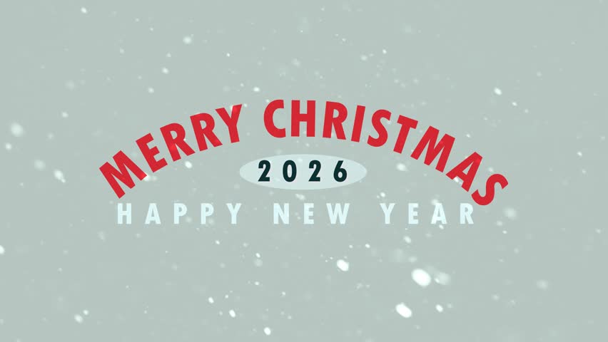 Minimalist Santa Claus riding skateboard with headphones and Happy New Year 2026 text
