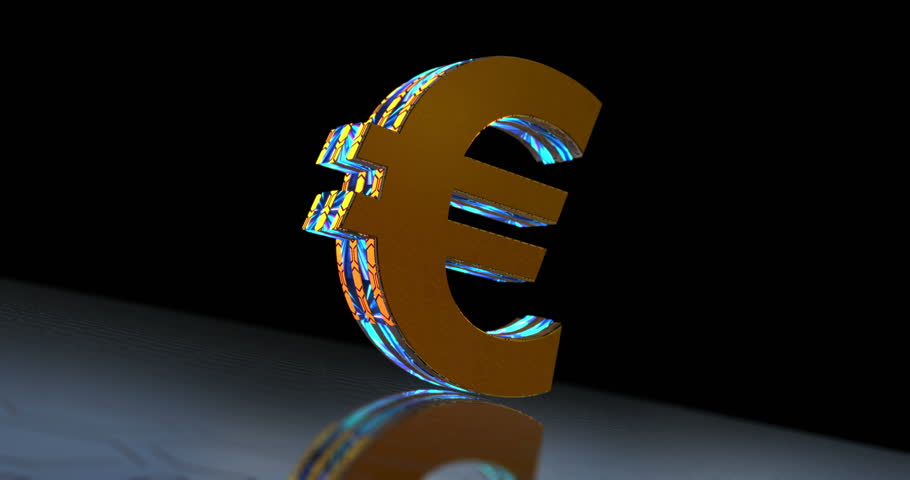 Euro EUR EU money 3d symbol spectacular. Abstract glowing golden metal icon animation.
