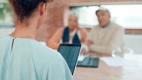 Financial advisor, tablet and old couple for retirement, conversation or planning in home. Senior man, woman and finance consultant with technology, advice and budget discussion for investment - Powered by Shutterstock - Get 15% off with code: PIKWIZARD15