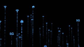 5G signal data stream.Technology digital cyberspace,HUD infographic technology data analysis and data network,featured on background representing connectivity high speed data transfer. Alpha channel. - Powered by Shutterstock - Get 15% off with code: PIKWIZARD15