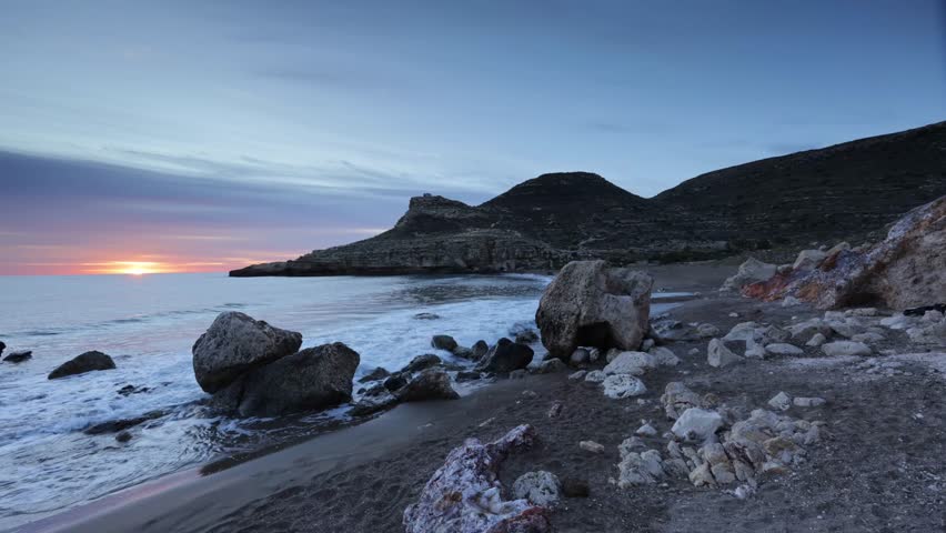 Video of Sunrise Over Rocky Beach, Cala del Cuervo,Las Negras, Spain