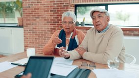 Old couple, documents and financial advisor for retirement, conversation or planning in home. Senior man, woman and finance consultant with tablet, paperwork and budget discussion for investment - Powered by Shutterstock - Get 15% off with code: PIKWIZARD15