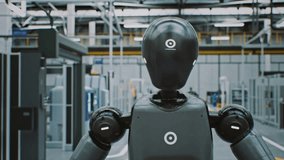 Close Up of Android Face, Robotics and Machine Vision in Industry. Androids Head and Torso, Showing Its Sensor Eyes, Standing in Active Factory Environment. Machine Vision and Advanced Robotics Design - Powered by Shutterstock - Get 15% off with code: PIKWIZARD15