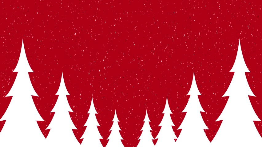 Retro Christmas background loop with snow falling, pine trees, and Seasons Greetings text. Ideal for holiday messages, cards, and seasonal promotions.