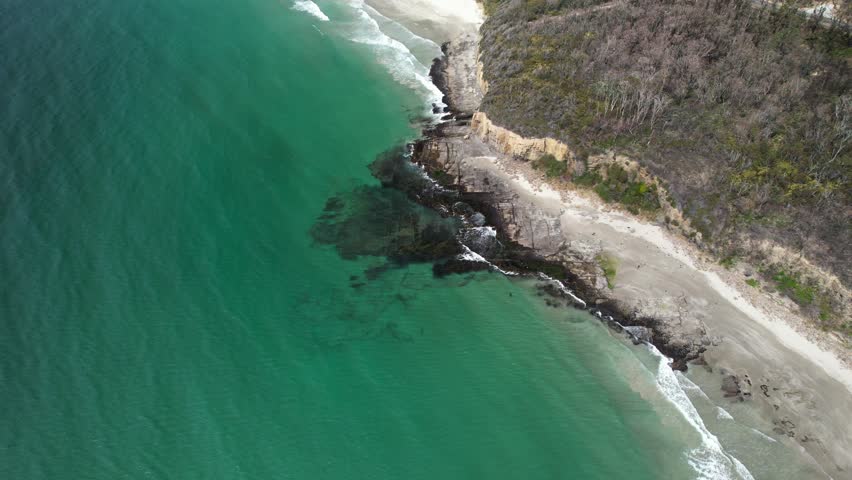 Rocky Shore Of Pirates Bay Beach In Eaglehawk Neck, Tasmania, Australia - Drone Shot