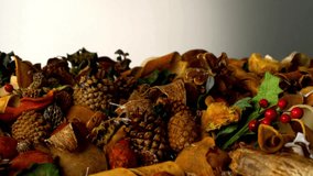 Christmas Ornaments Slow Motion , shooting with a High speed Camera, Merry Christmas Video in red background with pine tree branches,  Christmas ball decorations. Holiday Season elegant Christmas  - Powered by Shutterstock - Get 15% off with code: PIKWIZARD15