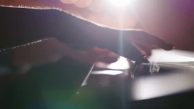 woman playing piano elegant hands closeup magical bokeh lights talent concept - Powered by Shutterstock - Get 15% off with code: PIKWIZARD15