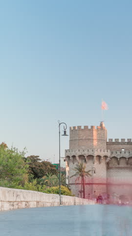 Serrans Towers (Torres de Serranos) timelapse in Valencia, Spain. A grand medieval gate from the city