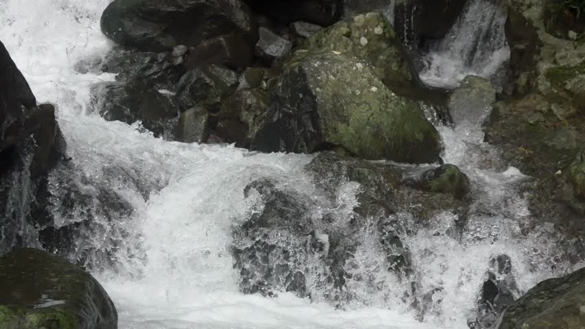 Rapid river water flowing over rocks with an endless stream.