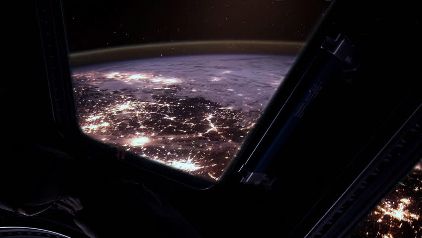 ISS Window View of Glowing Earth City Lights During Night Orbit, Elements of this Video Furnished by NASA - 4K
