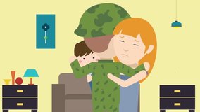 2D Animation: Military Family Hug, Cartoon Reunion, Soldier Homecoming, Love and Support, Emotional Moment, Togetherness - Powered by Shutterstock - Get 15% off with code: PIKWIZARD15