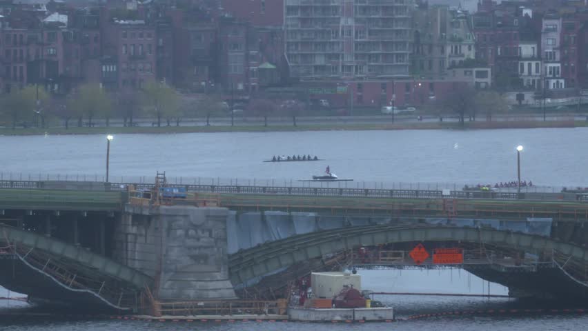 Rowing in Boston bridge on Charles river, Massachusetts