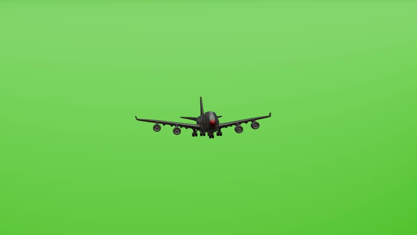 Looping 3D airplane rotating 360°, green screen background, realistic metallic texture, perfect for overlays, animation, and stock video.